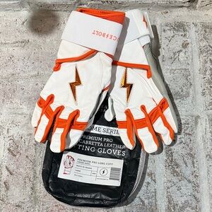 Bruce Bolt White and Orange Lightning Bolt Gloves